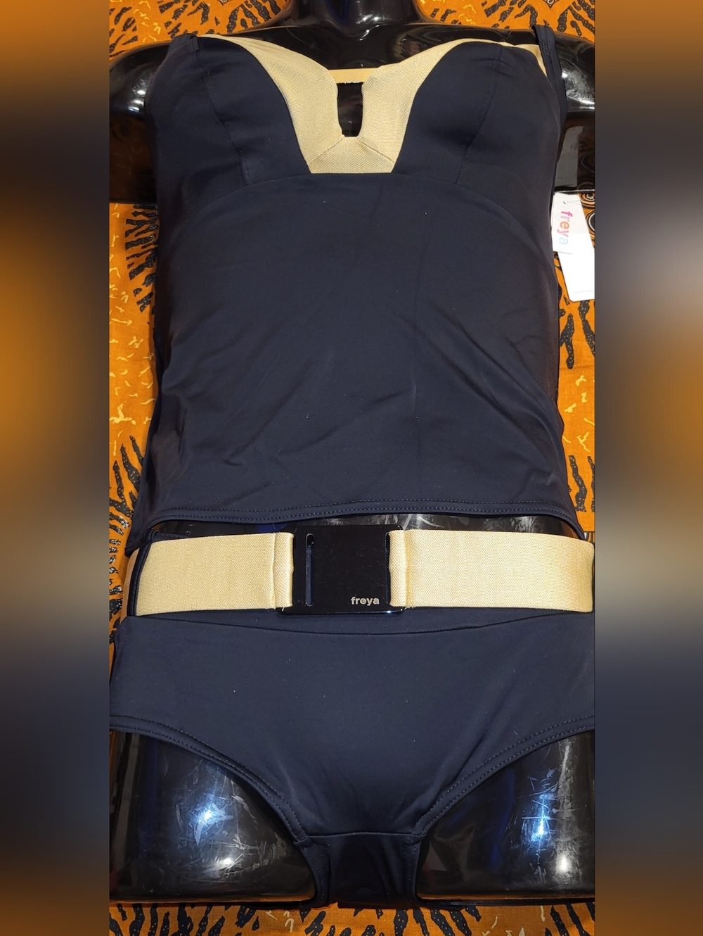 Freya Black and Gold Tankini with Wide Gold Belt